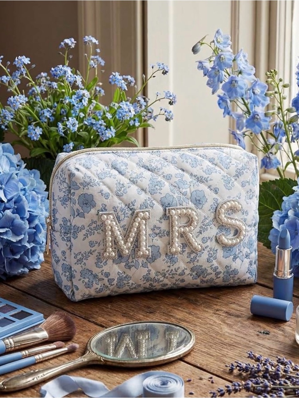 Blue Floral MRS Cosmetic Bag